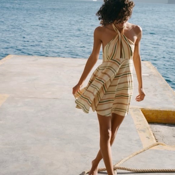 ZARA Striped Linen Halter Dress – NWT – Size Large - Picture 3 of 7